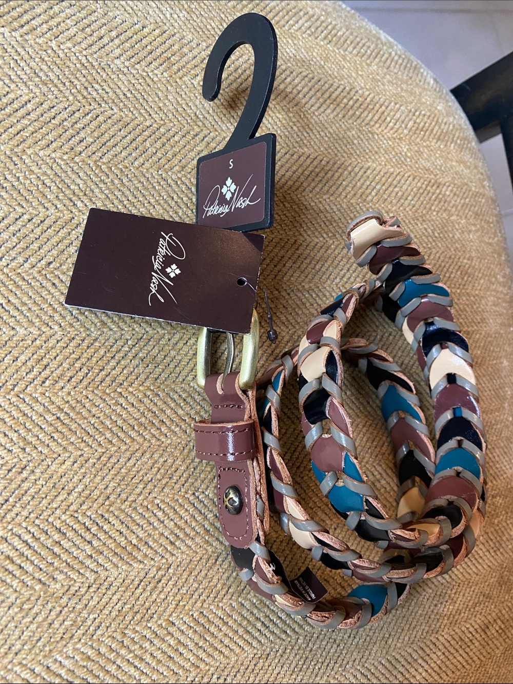 NWT! Patricia Nash Atina Turquoise Multi Color Woven Leather Belt - Size S (41”)